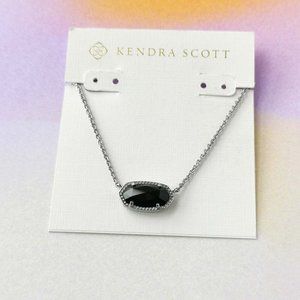$55 kendra scott Elisa Silver Pendant Necklace Black Opaque Glass New
